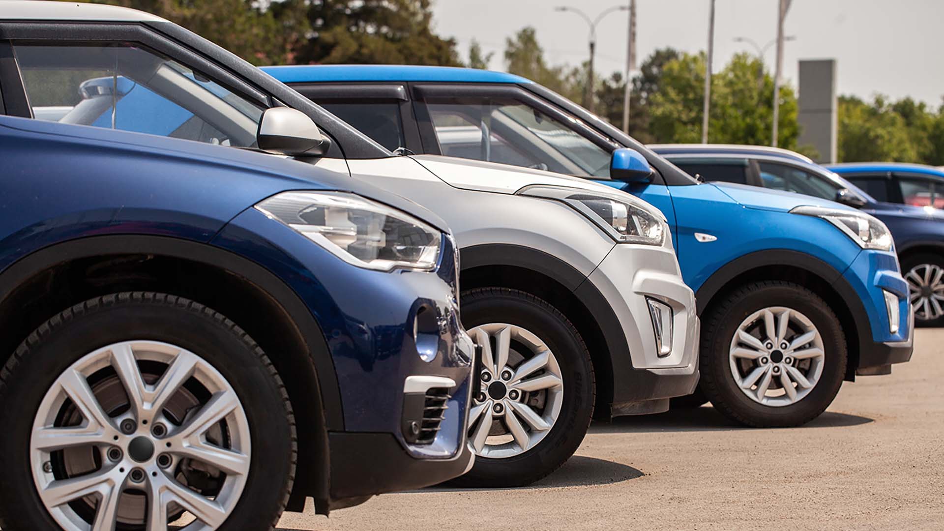 A line up of an electric vehicle fleet. A line up of an electric vehicle fleet.