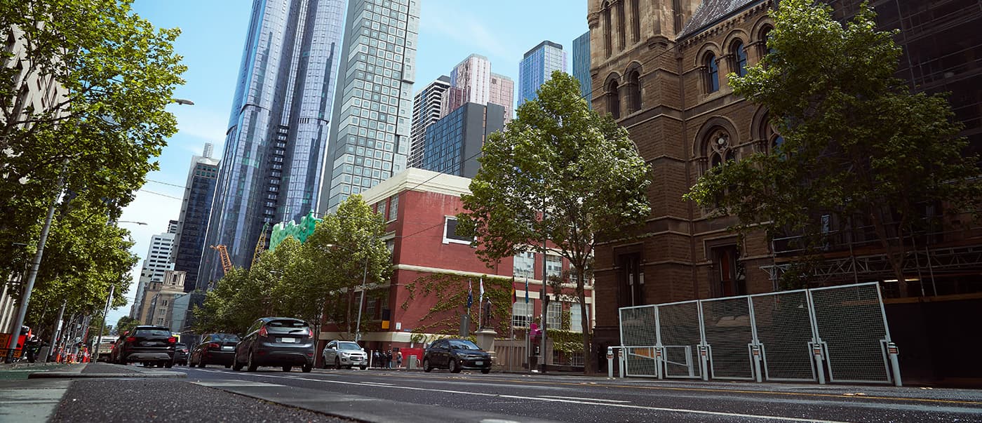 Melbourne CBD street view with traditional and modern buildings background. Melbourne CBD street view with traditional and modern buildings background.
