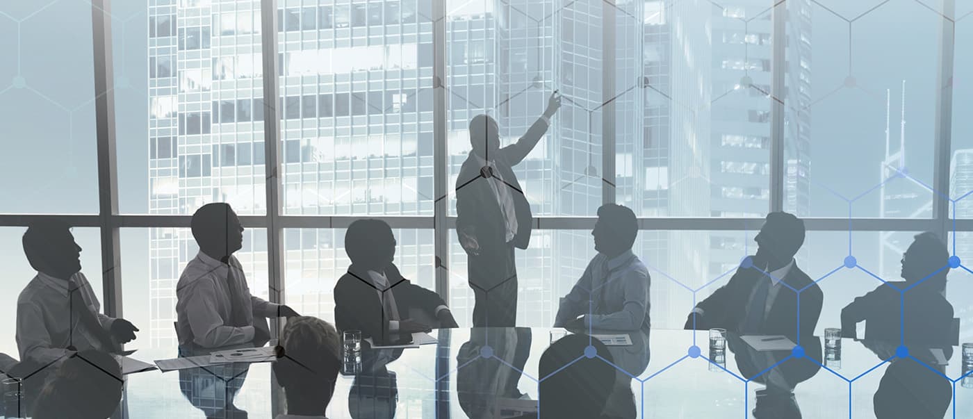 Silhouettes of business professionals in a meeting room, with a cityscape background. Silhouettes of business professionals in a meeting room, with a cityscape background.