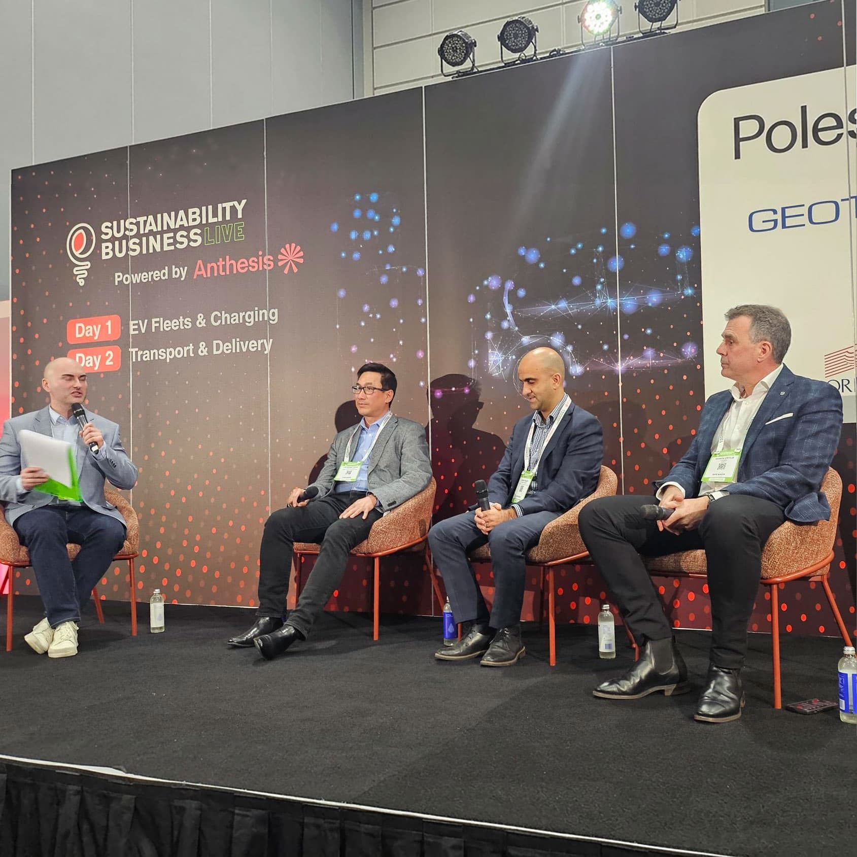 Speakers on stage for the Beyond fleet: building the intelligent mobility ecosystem panel at the 2026 Sustainability Business Live event. Speakers on stage for the Beyond fleet: building the intelligent mobility ecosystem panel at the 2026 Sustainability Business Live event.