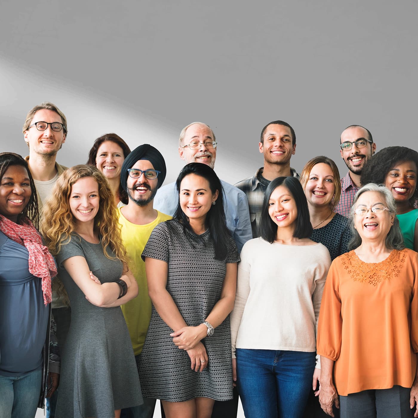 A group of smiling employees. A group of smiling employees.