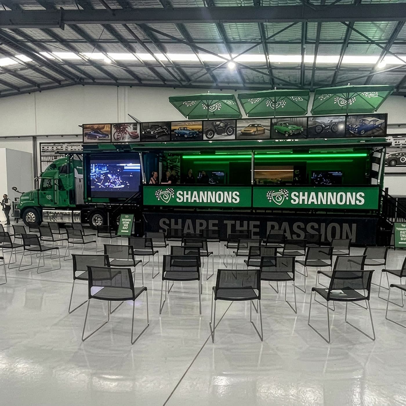 The big green Shannons Super Rig 2.0 promotional truck displayed in all its glory! The big green Shannons Super Rig 2.0 promotional truck displayed in all its glory!