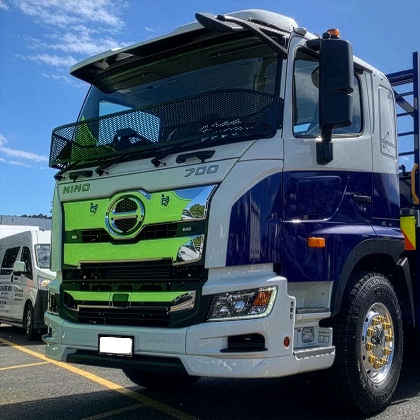 A close up of the front of a customised Hino truck we delivered for one of our customers. A close up of the front of a customised Hino truck we delivered for one of our customers.